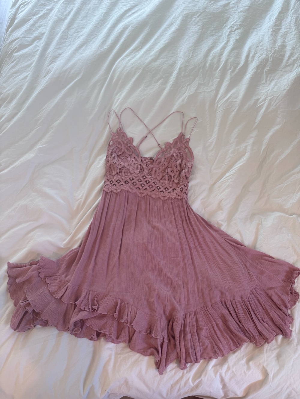 Free People Dusty Rose Lace-Top Ruffle Dress